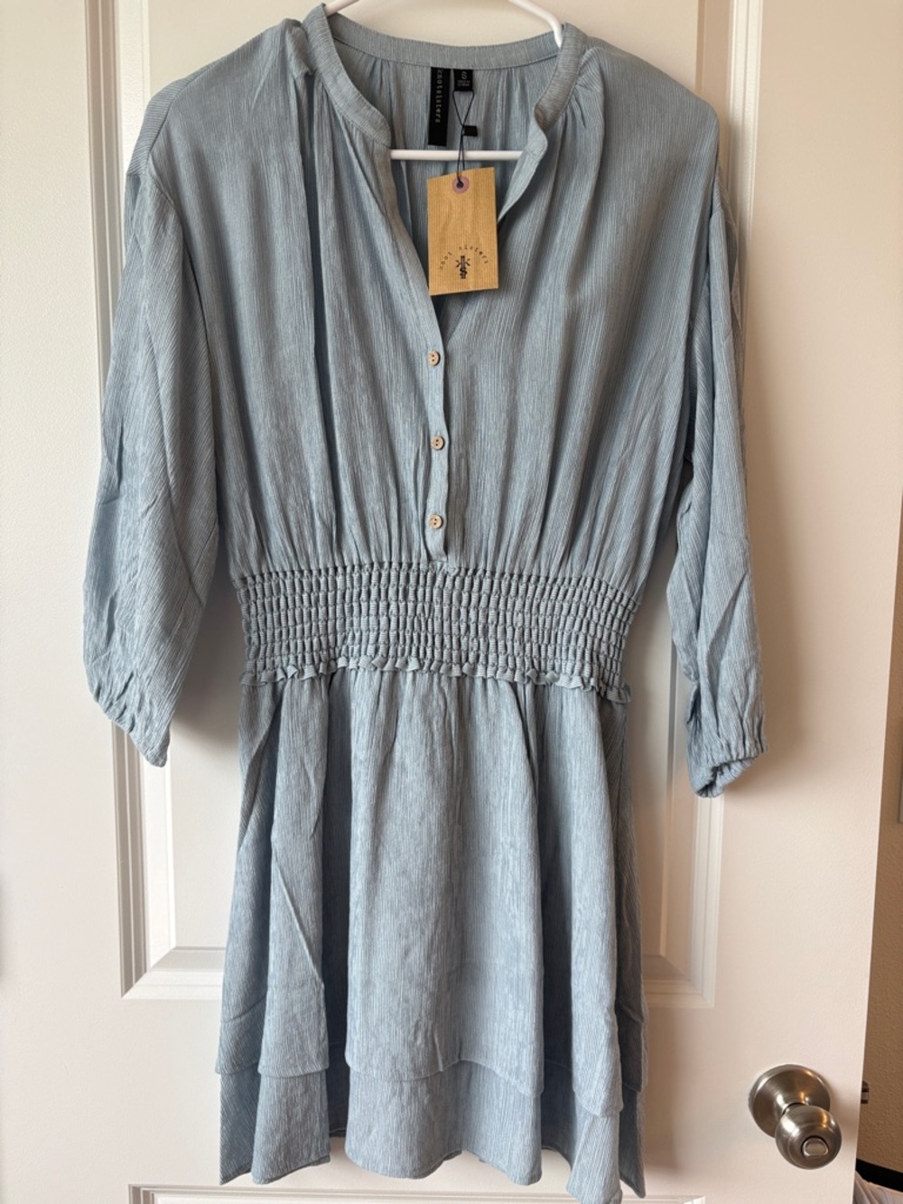 knot sisters Light Blue Smocked Waist Tiered Dress